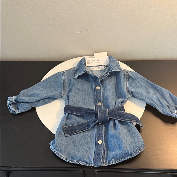Zara Kids Blue Denim Dress with Belt - Picture 1 of 5